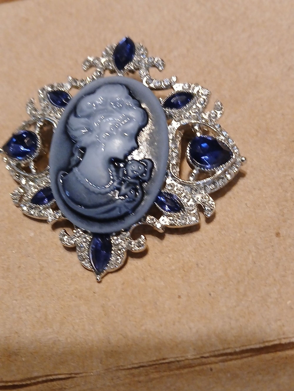 Vintage-Style Blue Cameo Brooch  Costume